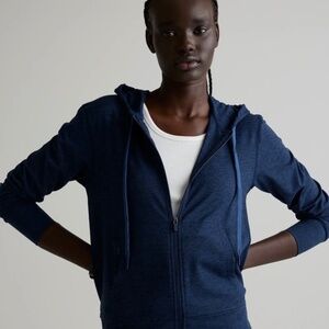 Quince Flowknit Zip-up Hoodie - Heather Navy - Large